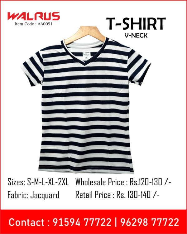 Striped V Neck T Shirt